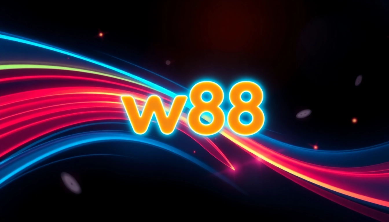 Visually engaging image of the w88 logo with vibrant neon colors highlighting online gaming excitement and brand energy for accessibility.