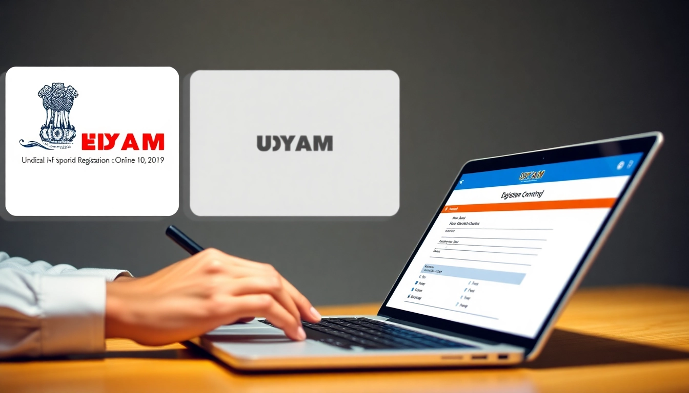 Udyam registration process for MSMEs shown on a digital device, highlighting a simple online form for business registration in India, accessible and user-friendly interface.