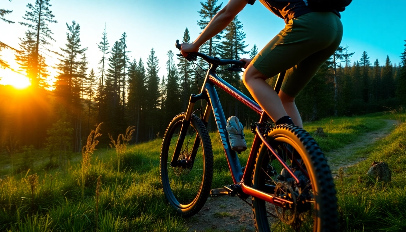 Trek mountain bike tackling a challenging trail through dense forest, showcasing durability and adventure readiness.