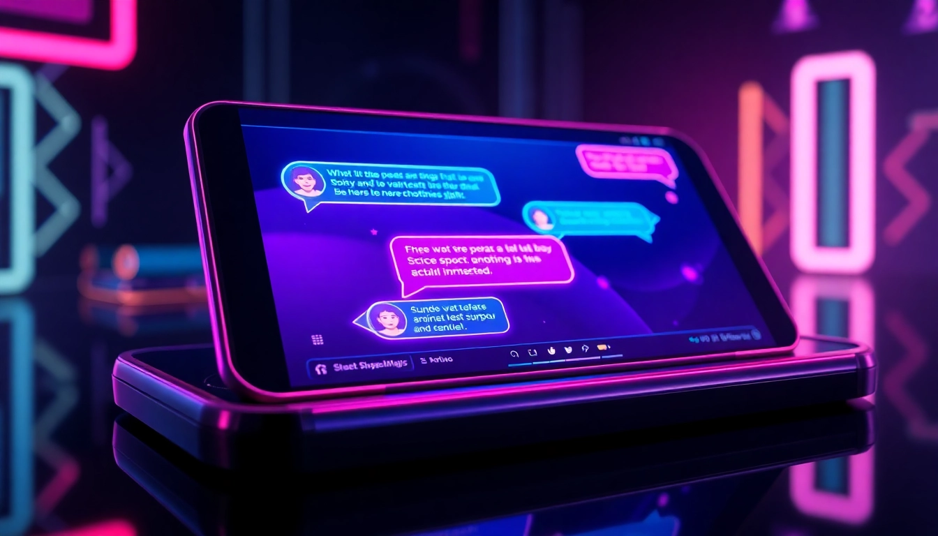 Futuristic AI chat interface with neon glow and suggestive content on a sleek screen