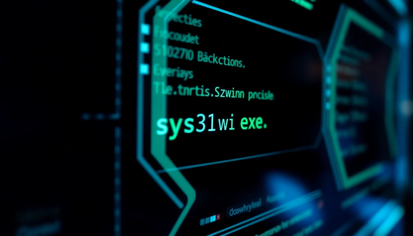 Visual depiction of sys32win.com featuring Windows startup and spyware alerts, highlighting system processes and security risks with vivid interface.