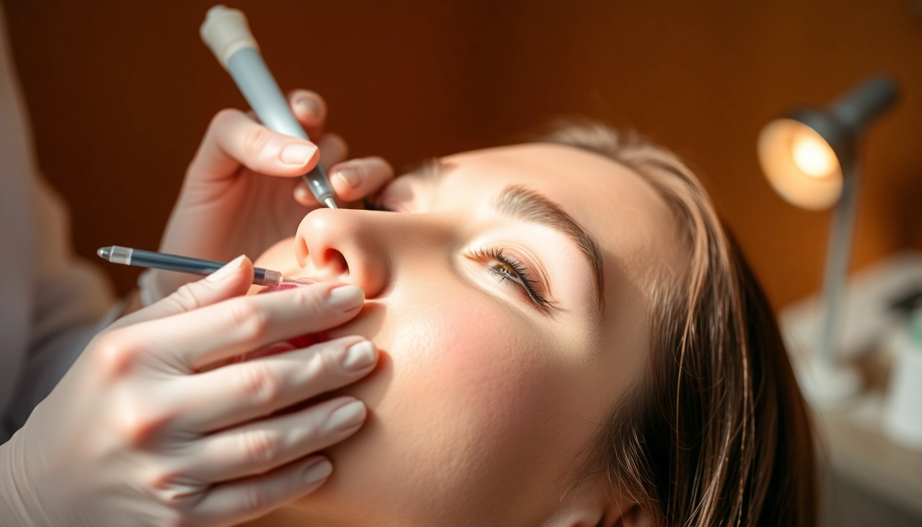 Administering Botox Behandlung for wrinkle reduction in a serene clinic environment.