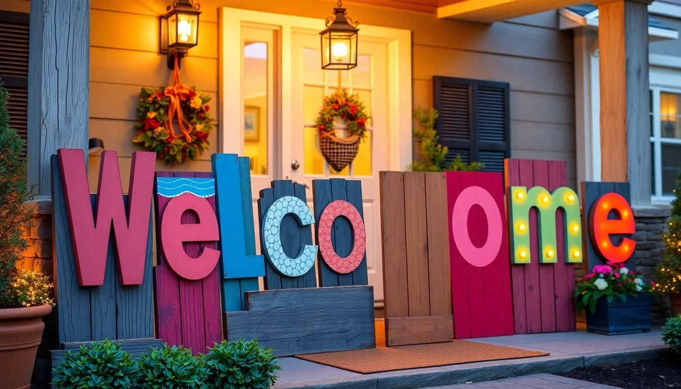 Welcome signs for front porch with rustic wooden design, charming outdoor decor, and personalized details for a warm greeting.