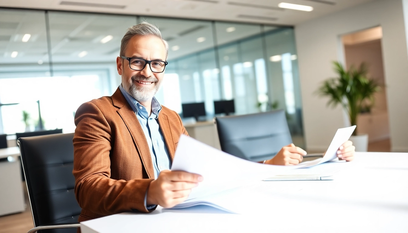 An experienced business loan lender consulting with a client, highlighting financial support for small businesses in a professional setting.