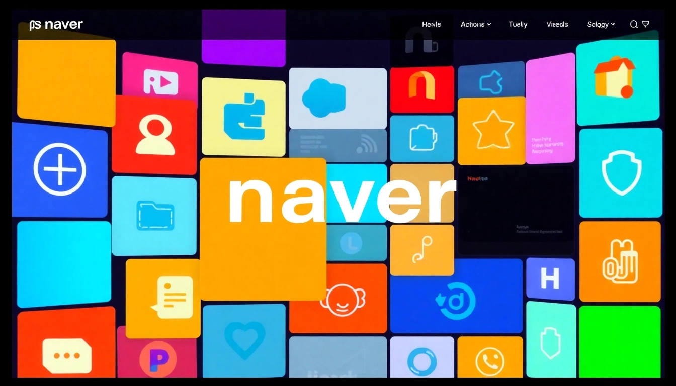 Dynamic illustration of naver's platform with icons and interface elements emphasizing technological innovation and user accessibility, representing South Korea's leading online portal.