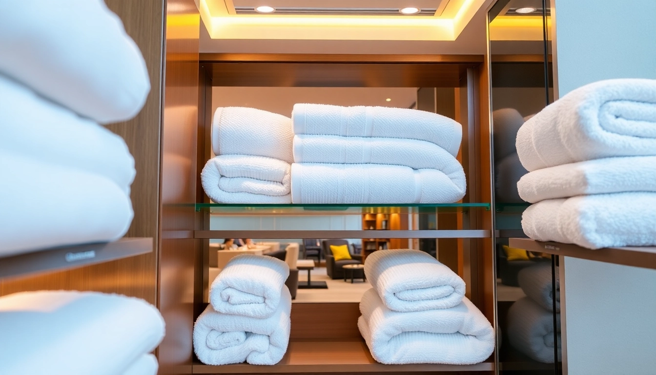 A professional hotel Towel supplier showcases soft, high-quality towels in a luxury hotel environment for guest comfort and branding.