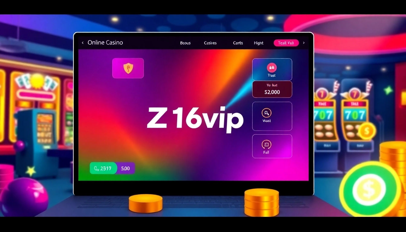 Professional illustration showcasing z16vip brand with secure online casino environment and