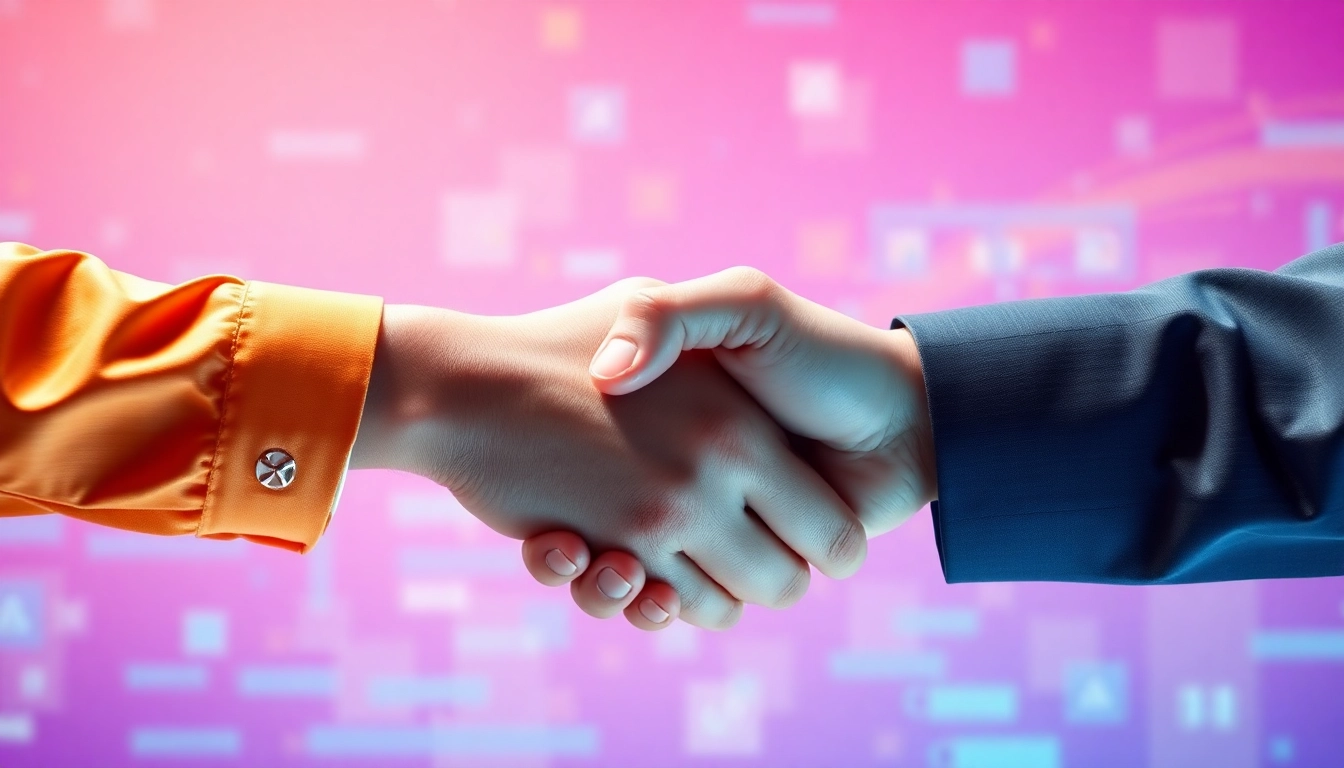 Fairplay logo being held by two professionals symbolizing trust and fairness in digital services, clear and accessible for screen readers.