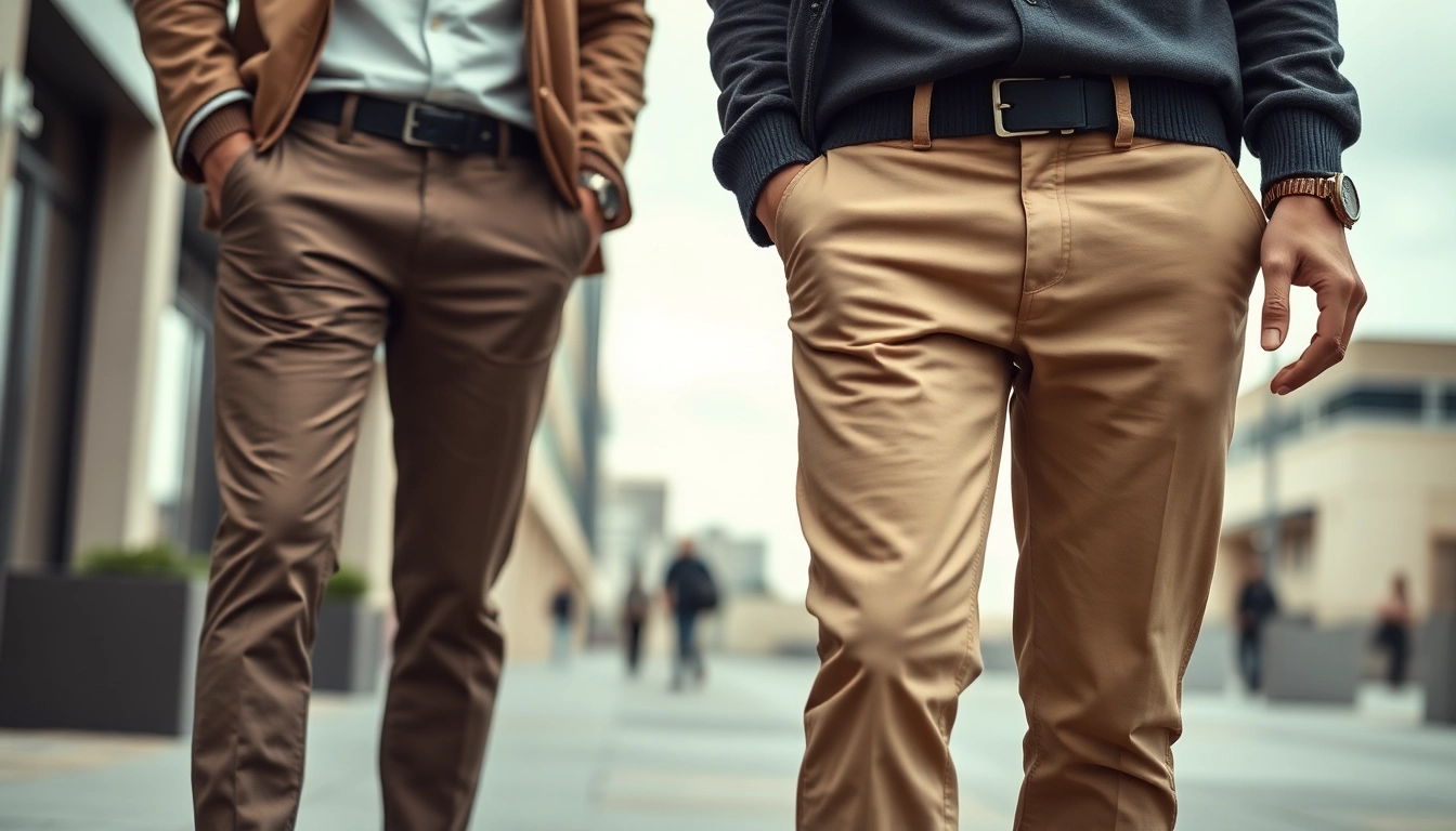 Stylish trousers for men being worn by a confident model in an outdoor urban setting, highlighting comfort and modern design.