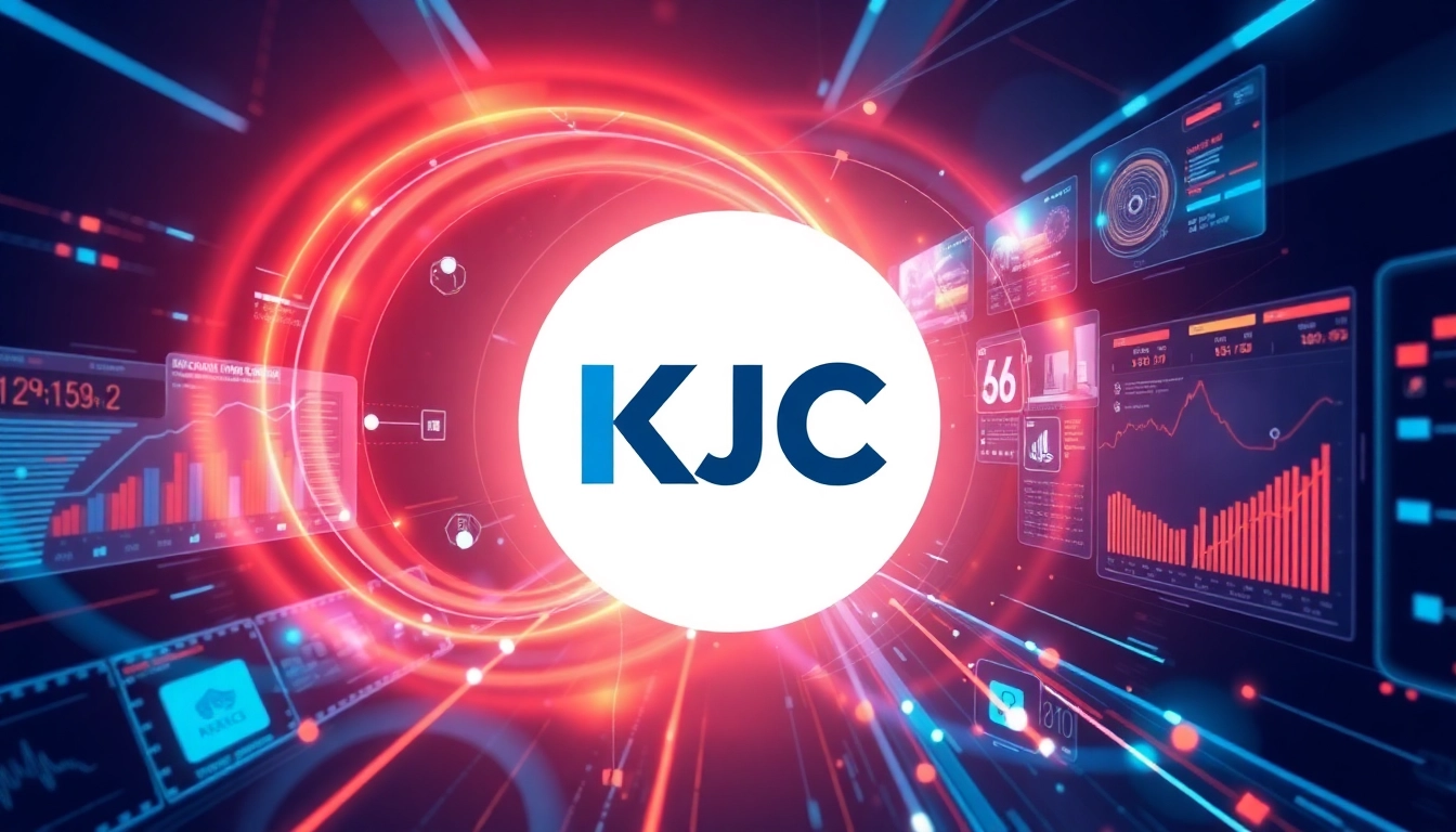 Professional team showcasing KJC branding and digital platform for global entertainment and