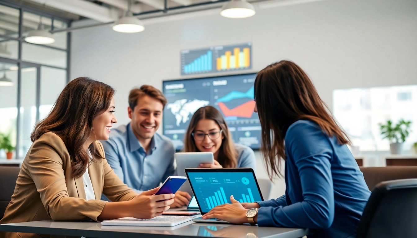 Business professionals utilizing social sourcing platforms to enhance hiring and networking
