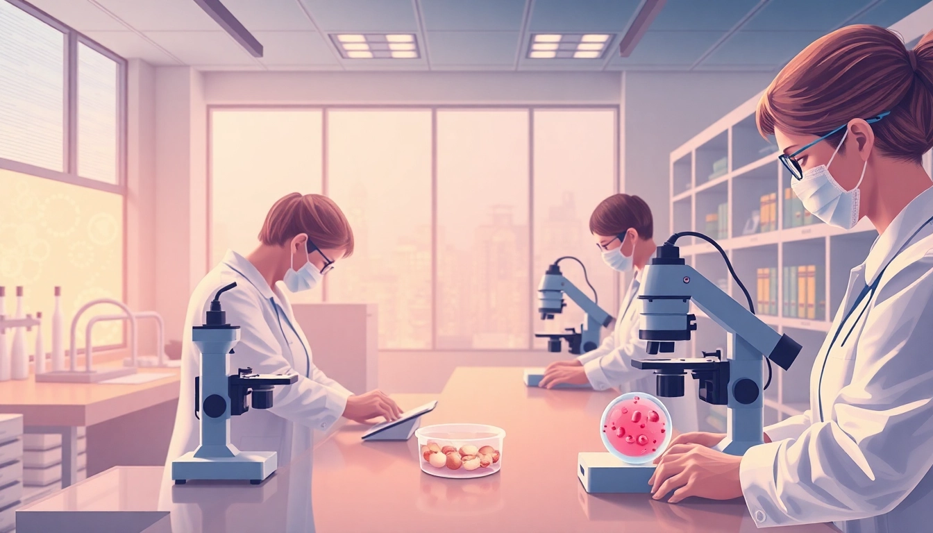 Professional team performing fecondazione in vitro procedures in a state-of-the-art fertility clinic