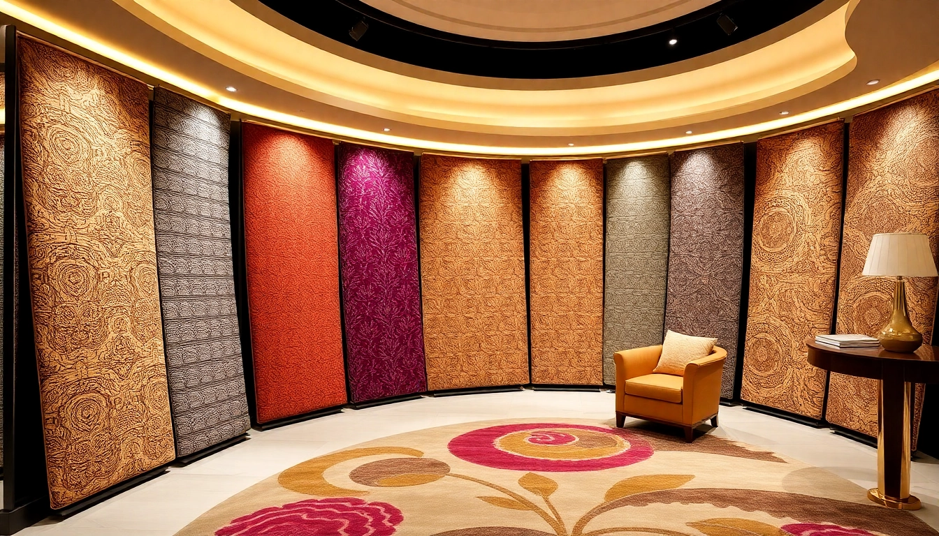 Professional team arranging Tappeti a Milano in a stylish showroom to attract buyers and