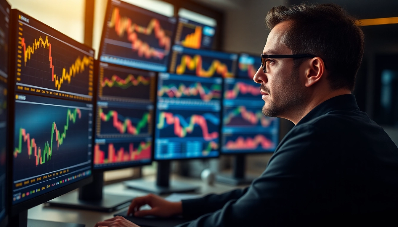 Trading Investment News insights with trader reviewing stock and gold market data in a