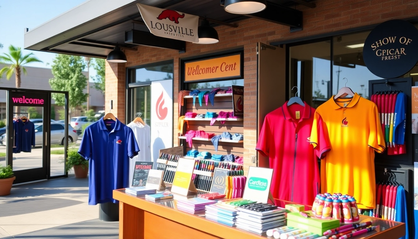 Custom promotional products in Louisville highlight branded pens, apparel, and signs for