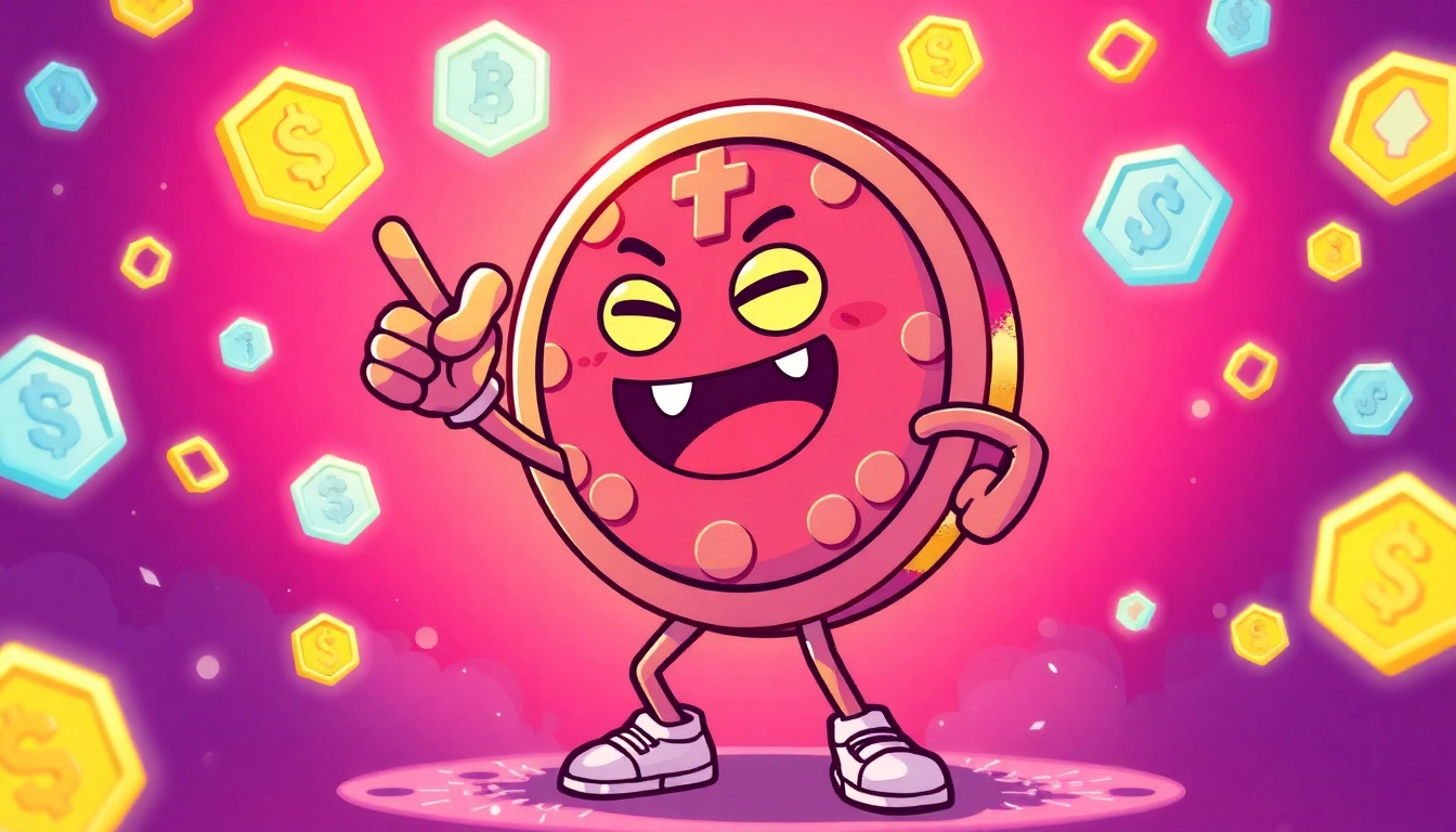 Bright Crypto Meme Coin character engaging community with vibrant colors and multi-chain