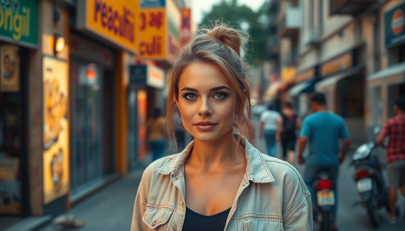 Engaging scene illustrating rychle prachy videa with a woman confidently interacting on urban
