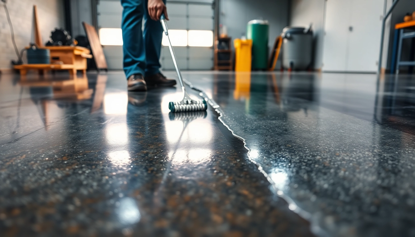 Skilled technician applying epoxy resin in Birmingham to create durable, smooth flooring for