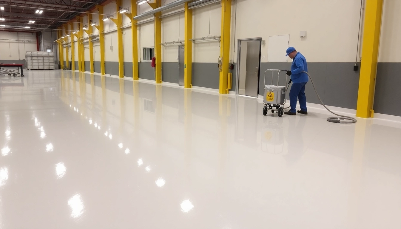 Experienced epoxy resin flooring contractors Birmingham applying durable coatings with
